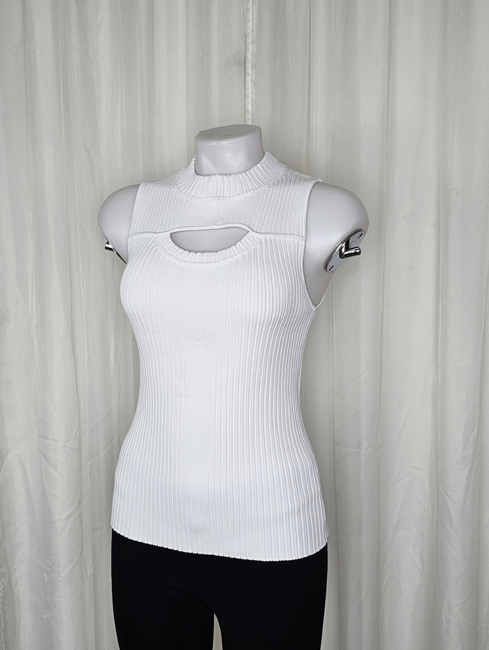 Rebecca Taylor Sleeveless White Ribbed Cutout Sweater Tank Medium Clean Girl Lux